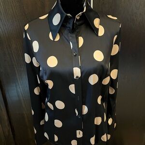 Bebe Black and Cream Polka Dot Long Sleeve Button Down Blouse